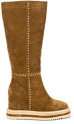 Stivale da donna con zeppa interna realizzata in pelle I22475 Crosta Camel, cammello, 35 EU