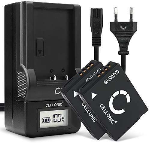 CELLONIC, Akku für Kamera kompatibel mit Leica V-LUX 20, BP-DC7, 18701, BP-DC7-E, 18702 (3.7V, 890mAh) 2 Stück + Ladegerät