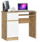 AKORD Piksel Schreibtisch Klein mit Schubladen | Computertisch | Bürotisch mit Tastaturablage | Schublade und Fach mit Tür | B90 x H77 x T50 cm | 30 kg | Schrank Links | Farbe: Artisan Eiche | Weiß
