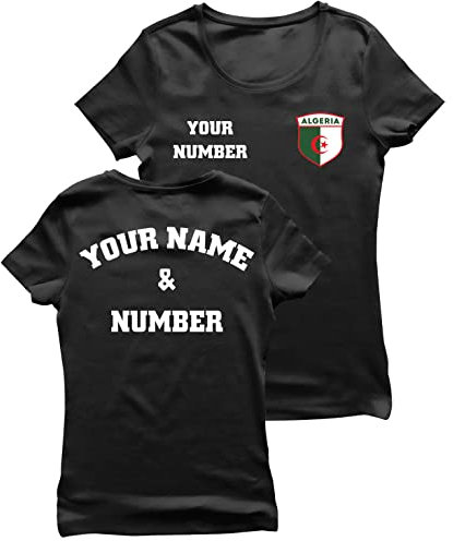 lepni.me Maillot de Football pour Femme du Algérie avec Votre Nom Numéro | Insigne de Drapeau Algérien Personnalisé | Coupe du Monde 2022 (S Noir Multicolore)