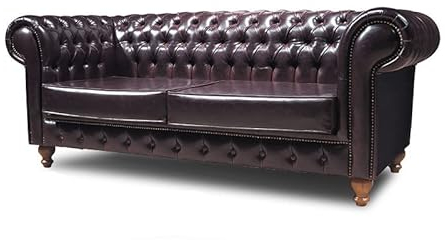 Chesterfield Sofa 3-Sitzer - Veganes Leder - My Chesterfield Antik Rot - Handgefertigtes, hochwertiges Original Chesterfield, 100% Veganes Leder - Breite 200cm