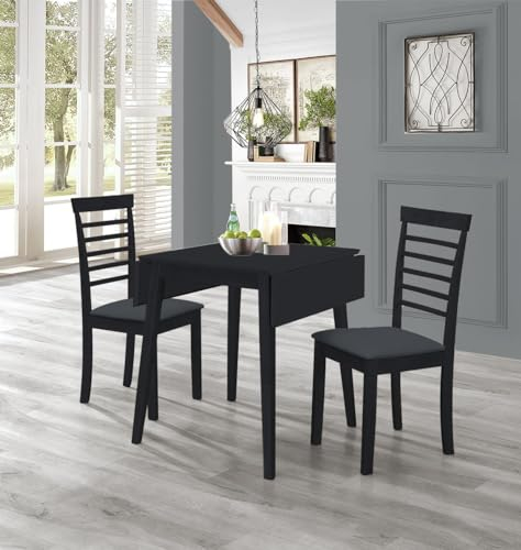 Hallowood Furniture Ledbury Small Wooden Dining Table and Chairs Set 2, Drop Leaf Table & Chairs, Folding Table and Chairs in Black, Kitchen Table Dining Room Set for Home & Cafe