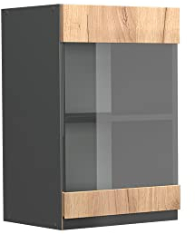 Vicco Küchenglasschrank R-Line, Goldkraft Eiche/Anthrazit, 40 cm J-Shape
