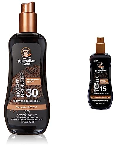 Australian Gold Sonnenschutz Spray with Bronzer SPF 30 plus, 237 ml,1 er Pack & Sonnenschutz Spray with Bronzer SPF 15, 237 ml