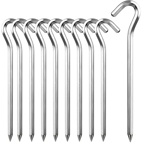 10 Tent Pegs Metal Heavy Duty, Garden Stakes for Camping, Rust Free Tent Hooks Pegs, ground Stakes pegs for Tarpaulin Canopy, Tent Hammer,Tent Cord for Outdoor Trip Tent Hard Rocky Ground