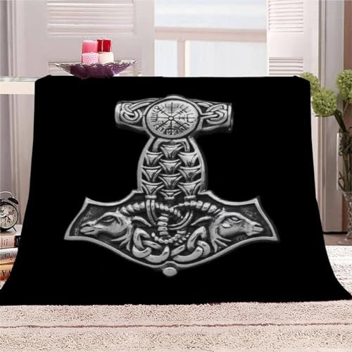 AKATIE Decke Wikingerhammer Kuscheldecke 200x200 Winter Sommer Kuscheldecke Schwarz Bett Wohndecke Sofaüberwurf Decke Tagesdecke Weiche Mikrofaser Flanelldecke