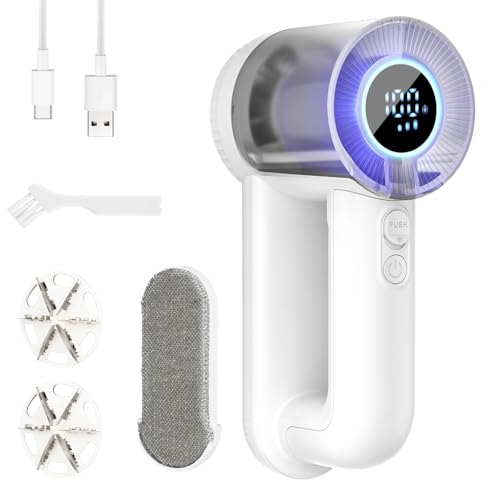 Levapelucchi Elettrico 2 in 1 Portatile Togli Pelucchi Elettrico Spazzola Anti Pelucchi Display LED 3 Modalità Togli Pelucchi a 6 Lame Ricaricabile USB Leva Pelucchi Elettronico (BIANCO)