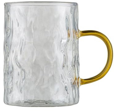 soulnioi Transparent Frosted Coffee Mug Drinking Glasses with Colored Handle for Hot&Cold Drink (Yellow)