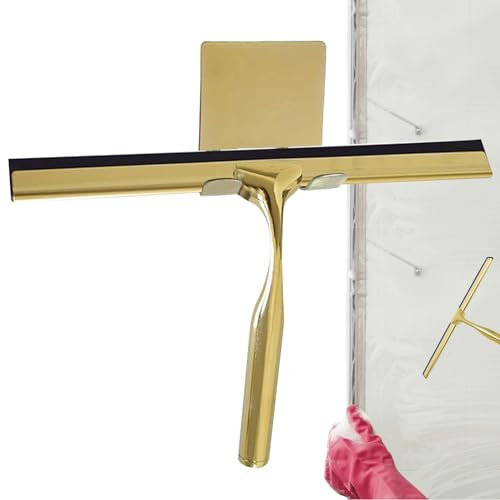 Shower Glass Squeegee - Stainless Steel Golden Window Squeegee with Handle | Glass Squeegee for, Tiles, Counter, Shower Squeegee with Hook Arrovarp