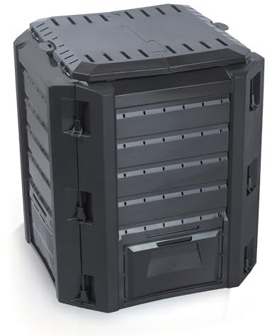 Compostiera Compogreen | 380 Litri | 71,9x71,9x82,6 cm | Nero | in Plastica | per Giardino Compostaggio Rifiuri Organici