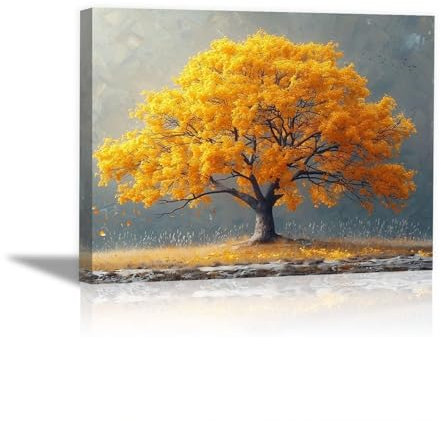 JOSUE Tela Albero Della Vita Albero minimalista Quadri Moderni Su Tela,Giallo, Grigio Quadri Arredo Per Soggiorno Salotto Camera Da Letto Cucina-50x70cm Incorniciato