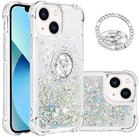 IMIRST Phone Case Compatible with iPhone 15 Plus (6.7'') Bling Liquid Glitter Diamond Ring Shell Shockproof Airbag Protective Cover Bumper Case for Apple iPhone 15 Plus. YBK Love Silver