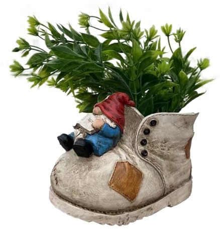 Povanjer Cowboy-Stiefel-Blumentopf, Cowboy-Schuh-Übertopf, Cowboy-Schuh-Blumentopf, Zwergen-Figur, Blumenbehälter mit Drainageloch, Vintage-Stiefel-Pflanzbehälter für Kakteen