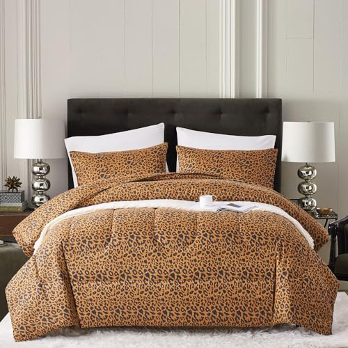 Leoparden Bettdecke 220x240 Ganzjahresdecke Steppdecke Leopardenmuster Braun Gelb Gold Bettdecken Quilt Flauschige Mikrofaser Zudecke Steppdecke Set Sommerdecke Quilted Gesteppte Winter Tagesdecke