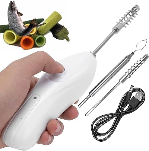 Electric Zucchini Apple Peeler Corer, Stainless Steel Fruit Vegetable Corer Remover with 2 Cutter Heads, 30W Electric Scraping Scale Machine Scale Scraper, Fruit Digging Corer