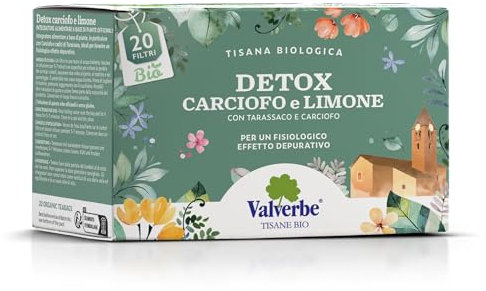 VALVERBE Detox Carciofo e Limone Biologico 20 Filtri - Pacco da 6-180 g