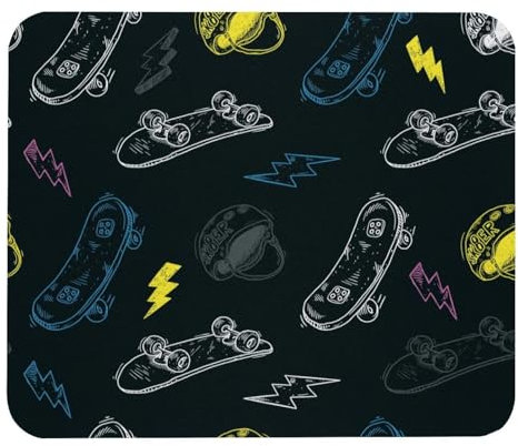 VAPOKF Gaming Mouse Pad, Skateboard Helmet and Lightning Prints Mouse Mat for Desk Home Office, Non-Slip Rubber Base Keyboard Pad, Laptop Desk Pad Mousepad