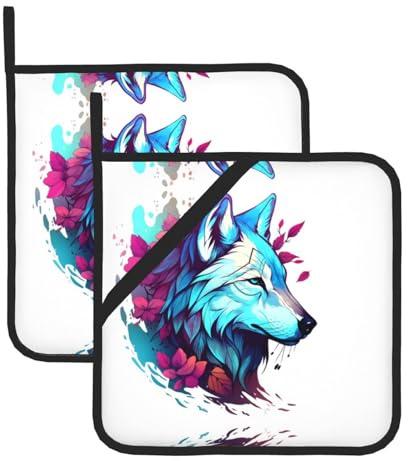 Wolf Side Face Pot Pads (2er Set) Kamin Hot Pads Pot Pads zum Kochen, Backen und Grillen in der Küche