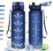 HoneyHolly Trinkflasche, 500ml, Trinkflasche Sport, Trinkflasche mit Zeitmarkierung, mit Filter, Auslaufsichere Trinkflasche, BPA-Frei, Wasserflasche für Sport, Fitness, Yoga, Schule, Büro