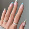 French Tip Press On Nails With Glue - Almond Blue Colorful French Manicure Stick On, Full Cover Wedding Acrylic Fake Nails for Women Nail Art (24PCS)