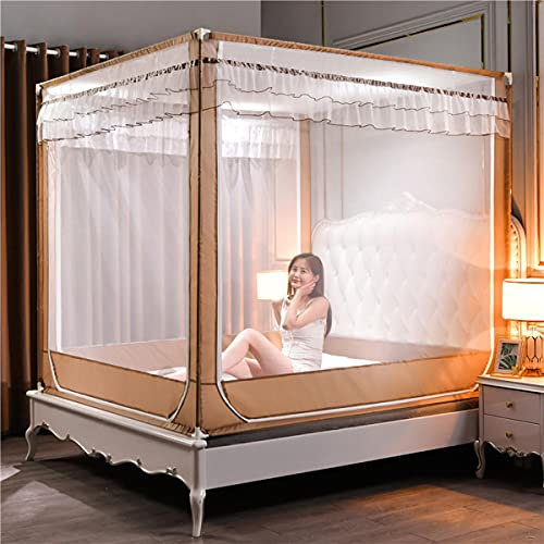 SIAMZYWV Moskitonetz für Betthimmel für Einzel- bis Kingsize-Betten, Polyester, Anti-Moskito-Vorhangnetz, 3 Türen, Schlafzimmerzelt, Orange, 180 x 200 cm