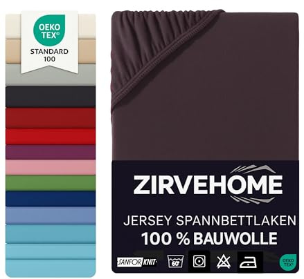 Spannbettlaken 180x200-200x200 cm - Jersey Spannbetttuch 100% Baumwolle - Komfort Bettlaken für Matratzen bis 25 cm Höhe, Spannbettlaken Farbe Braun