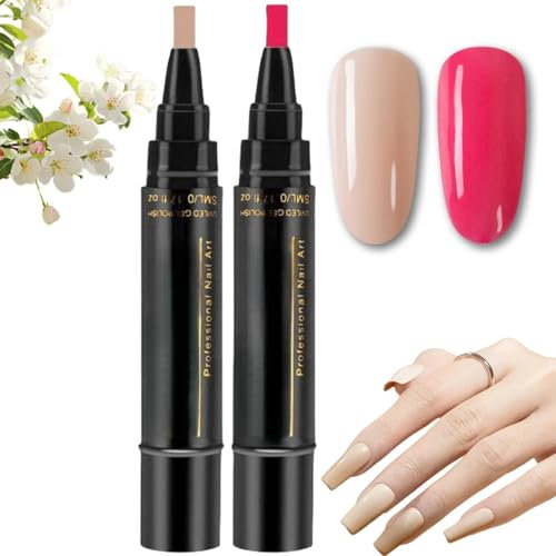 2PCS Nail Polish Pen,3 in 1 Gel Nail Polish Pen,Nail Polish Pen Brush,One Step DIY Soak Off Uv Led Nail Varnish,Nail Art Pens,Nail Varnish Tools,Drawing Polish Marker Pen Nail Decoration(11&22)