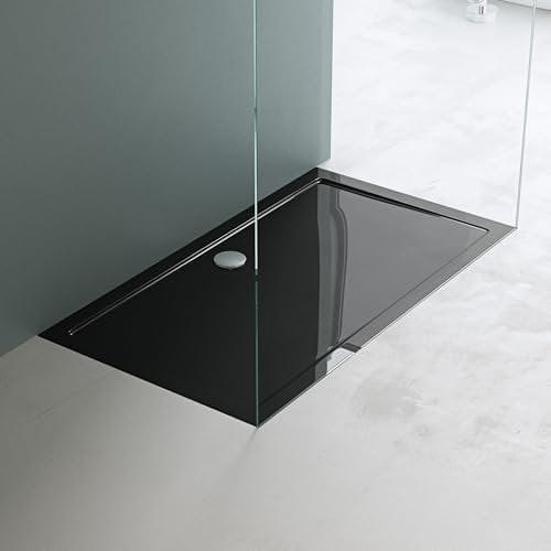 Mai & Mai Plato de Ducha 90x160x4 cm – Acrílico Negro Rectangular, Antideslizante y Resistente, con Desagüe Al02, Instalación a Ras de Suelo o Sobresuelo Faro2