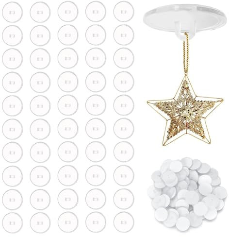 IKOPFLN 50 Pièce Crochet plafond, crochet adhésif plafond, accroche guirlande, crochet plafond sans percer, 2cm
