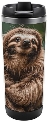 Brauner Faultier-Reise-Kaffeebecher aus Edelstahl, isolierte Wasserflasche, Reisebecher, Thermobecher, Reise-Kaffeebecher, 340 ml, Kaffeebecher, Reisebecher