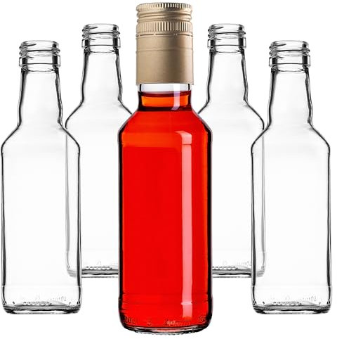 KADAX Lot de 50 bouteilles en verre à remplir - 200 ml - Bouteilles de liqueur vides avec bouchon à vis - Bouteilles pour liqueur, spiritueux (doré)