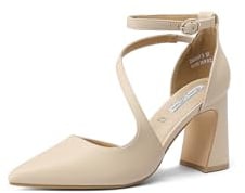 QUEEN HELENA Décolleté con Cinturino Scarpe con Tacco Alto Casual Eleganti Donna ZM9973 Beige 38