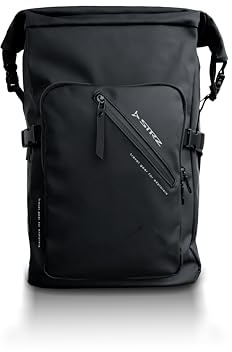STRZ® Rucksack Amsterdam Rolltop Rucksack, Laptoprucksack, Freizeitrucksack, Daypack, Tagesrucksack, wasserabweisend mit Laptopfach (Black)