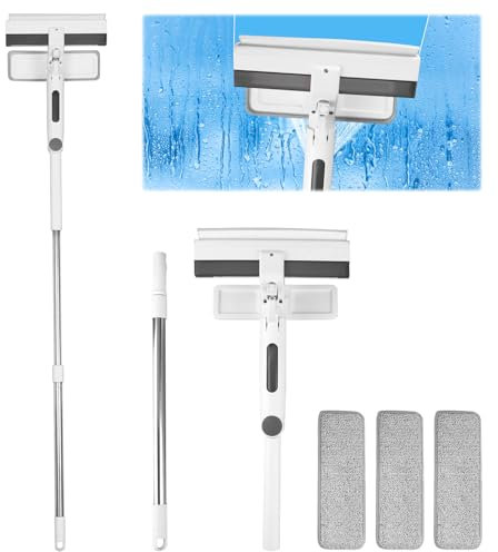 FitRepa 3 In 1 Fensterputzer, Fensterwischer mit Teleskopstiel und Sprühfunktion, Fensterputzer Teleskop - mit 3 Reinigungstuch, für Bad, Dusche, Glas, Spiegel, Auto