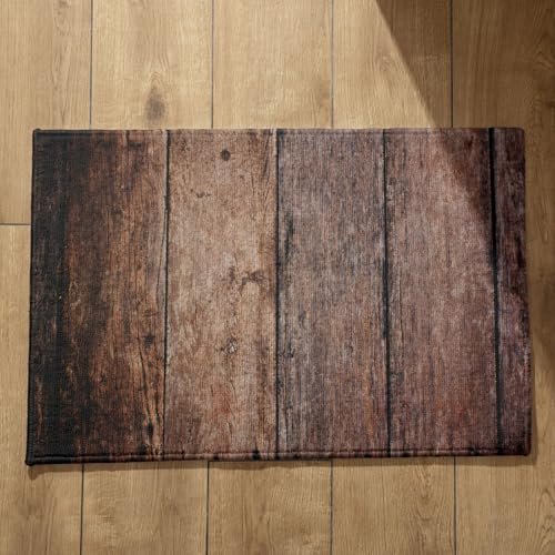 Ethereval External Doormat Washable Dirt Trapper Runner Wood Grain Thin Bathroom Mats That Fit Under Door Mats In Front Of Refrigerator 50x80cm