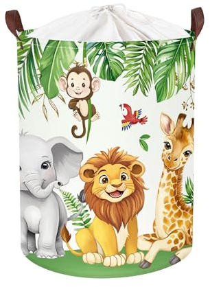 HUUMONSS Cute Jungle Animals Storage Basket for Parents Organizing Kids Toys Clothes Large Tree Boys Girls Gift Toy Box Bin Laundry Hamper for Bathroom Shower,Lion,63L