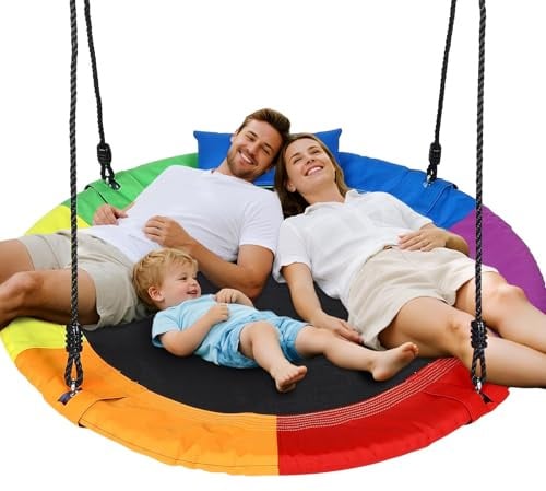 Play ground outdoor,Saucer Tree Swing for Kids,Outdoor Swing Sets for Backyard, Round Flying Swing Seat with 2 Hanging Straps,300kg Capacity, Adjustable Ropes (120cm)