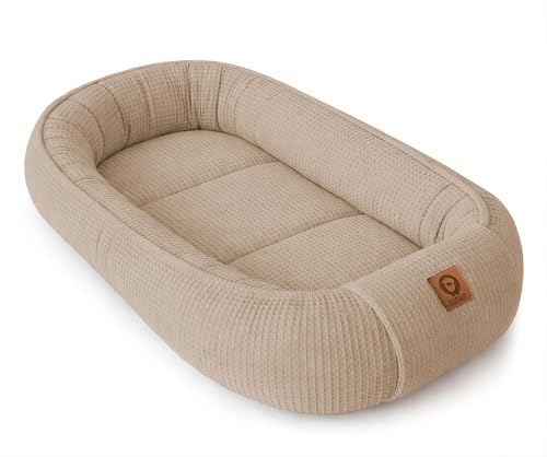 Babynestchen Neugeborene – Babynest aus Waffelpique Baumwolle – Nestchen Baby für Babybett & Kinderbett – Babykokon Tragbar – OEKO-TEX zertifiziert – Zubehör Babybett - Braun Waffelpique