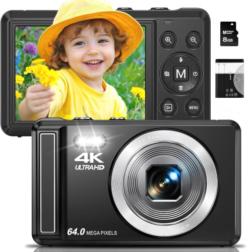 4K 64MP Autofocus Digital Camera, 2.8 Display UHD Compact Camera | 1200mAh Battery, Micro SD Card Vlogging Camera for Students Teens Beginners