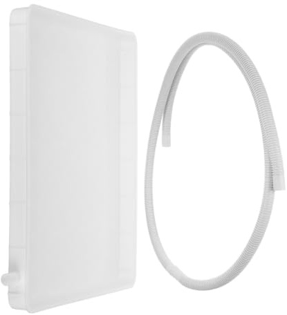 ULDIGI Climatiseurs bac de récupération d’eau carré en plastique blanc, 1 set avec tuyau de drainage 5 m, sortie d’évacuation latérale, pour unité de fenêtre à la maison