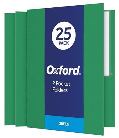 Oxford Twin-Pocket Folders, Textured Paper, Letter Size, Green, Holds 100 Sheets, Box of 25 (57503EE)