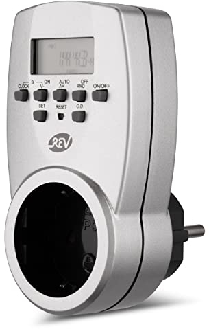 REV Zeitschaltuhr, digital, 20 Zeiten/Tag, 1800W, Zufallsf. Countdown, Silber