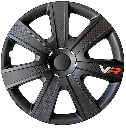 Alpena - VR Carbon Radzierblenden Premium in Europa hergestellte Felgenabdeckungen mit 3-Stufen-Rückhaltesystem, langlebige Radkappen 15 4er Set, passend für die meisten Stahlfelgen, schwarz