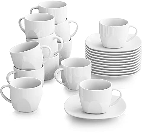 MALACASA, Serie Elisa, 24 TLG. Set CremeWeiß Porzellan Kaffeeservice Teeservice, je 12x Kaffeetassen mit 12x Untertassen für 12 Personen