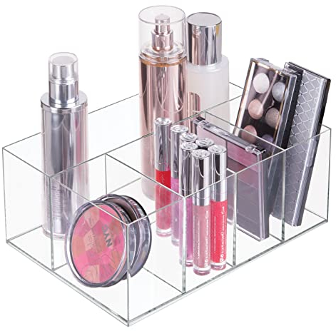 mDesign Kosmetik Organizer – Aufbewahrungsbox mit fünf Fächern für Make-up, Nagellack und Beautyprodukte – die ideale Schminkaufbewahrung – transparent