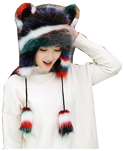 Siehin Damen Künstliches Fell Winter Mütze,Damen Mode Nette Tiere Katze Ohren Plüsch Hüte (Fuchs/Bunte)