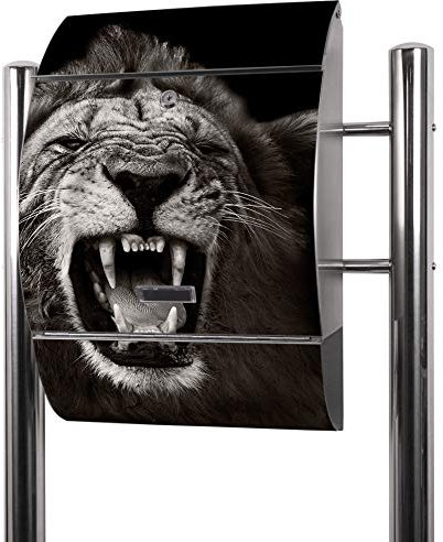 banjado® Standbriefkasten Edelstahl mit Zeitungsfach Motiv Rupert/Briefkasten mit Standfuß/Edelstahl Briefkasten freistehend - A4 Einwurf inkl. 2 Schlüssel