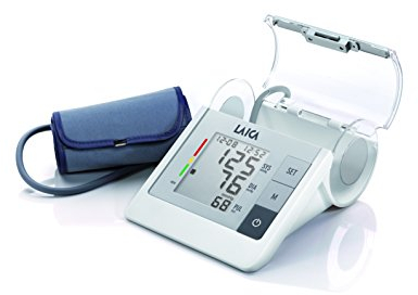 Laica BM2605 Blutdruckmesser, vollautomatische Blutdruckmesser für die Messung am Oberarm, Manschette für große Oberarme (22 - 42 cm) mit Manchettehalterung, XL-Display
