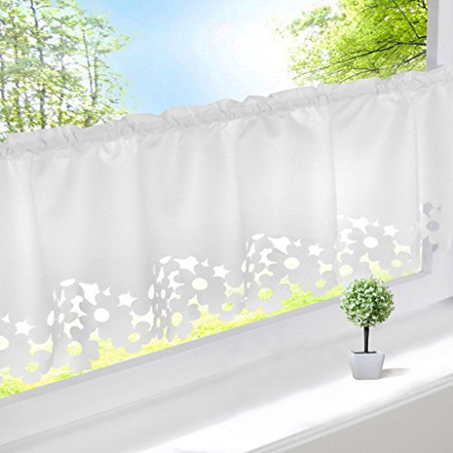 EZ GLAM Scheibengardine mit Lasercut Blumen Gardine Weiß 1PC Vorhang (H*B 30 * 90cm, Weiß)