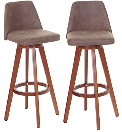 Mendler 2er-Set Barhocker HWC-C43, Barstuhl Tresenhocker, Holz Textil drehbar - Vintage braun, helle Beine